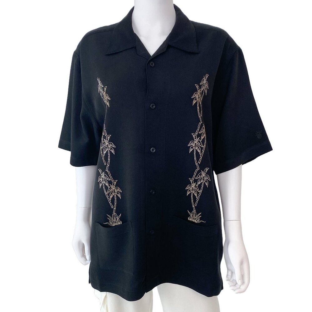 Havana Jack’s Cafe size M Men’s Black Palm Tree Embroidered Hawaiian Shirt